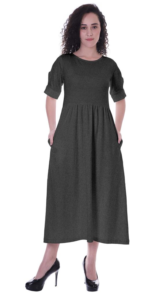 Moomaya Damen Kleid mit geraffter Taille, teelange Kleider, klassisch, Sommer