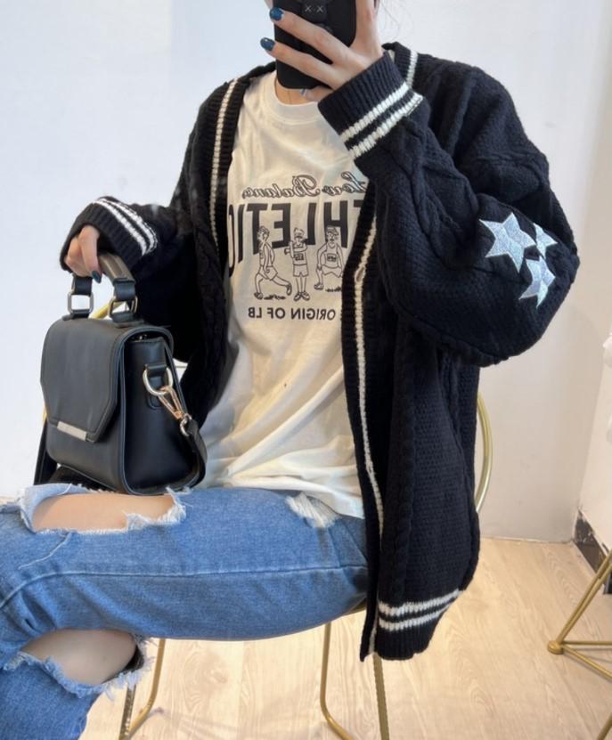 Japanese Style Soft Girl Sweater - Taylor Swift Inspired Star Embroidery Cardigan