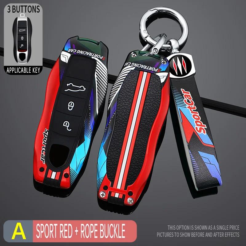 3 4 Bottons Racing Style Metal Car Key Case Fob Cover for Porsche Boxster Cayman Panamera Cayenne Macan 718 911 Taycan
