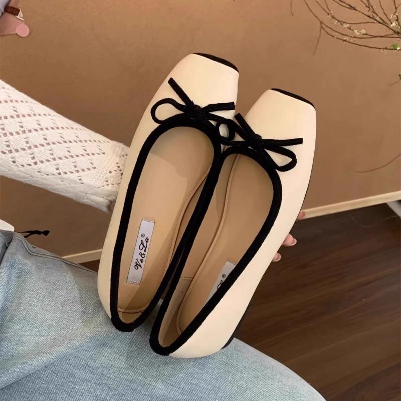 

Fashion New Popular Woman Casual Square Head Bow Flats Flock Ballerina Luxury Flats Female Suede Fashion Elegant Soft Sole Women Shoes 35 чёрный
