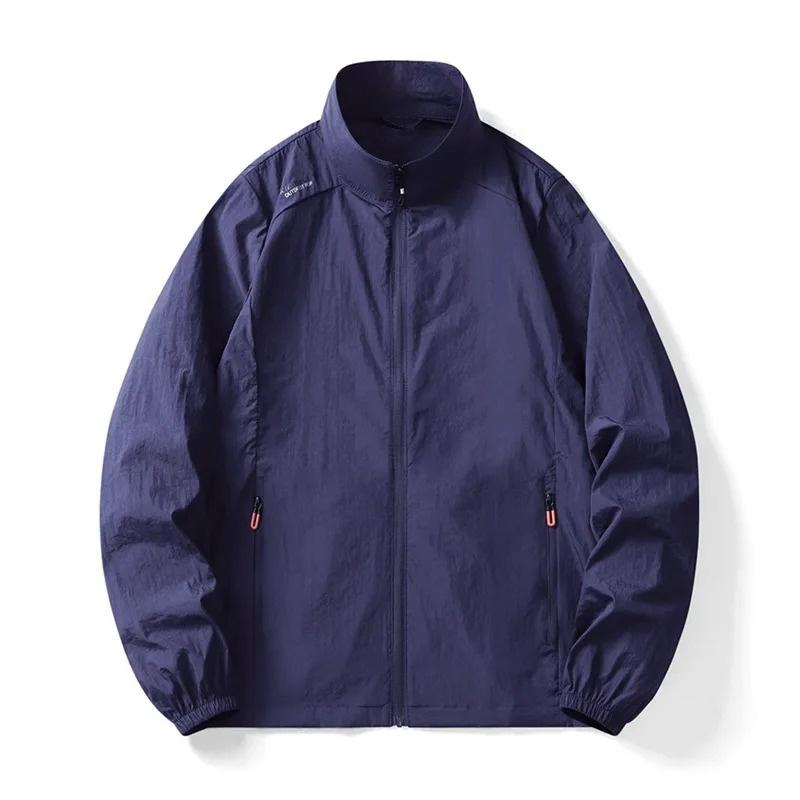 

Summer Men s Lightweight Skin Coat Sun Protection Long Sleeve Jacket Stand Collar Camping Hiking Outdoor Streetwear 5XL темно-синього кольору