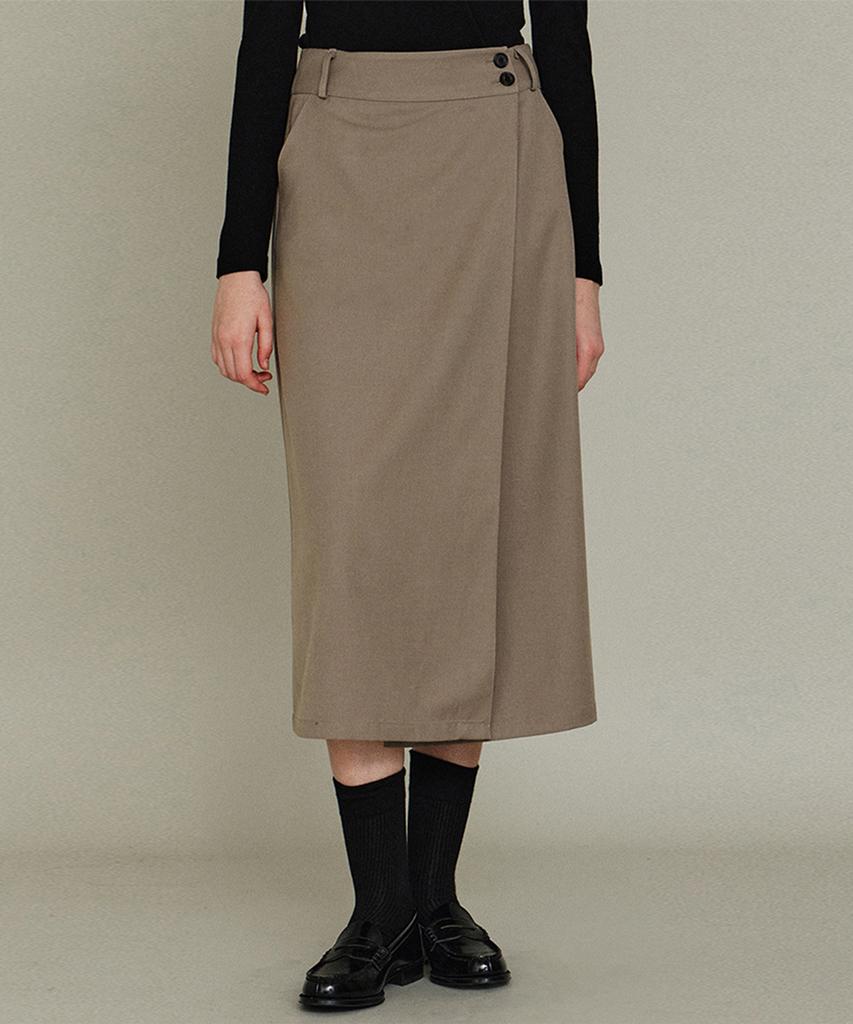 Itove Seoul Wool Button Wrap Skirt Gy