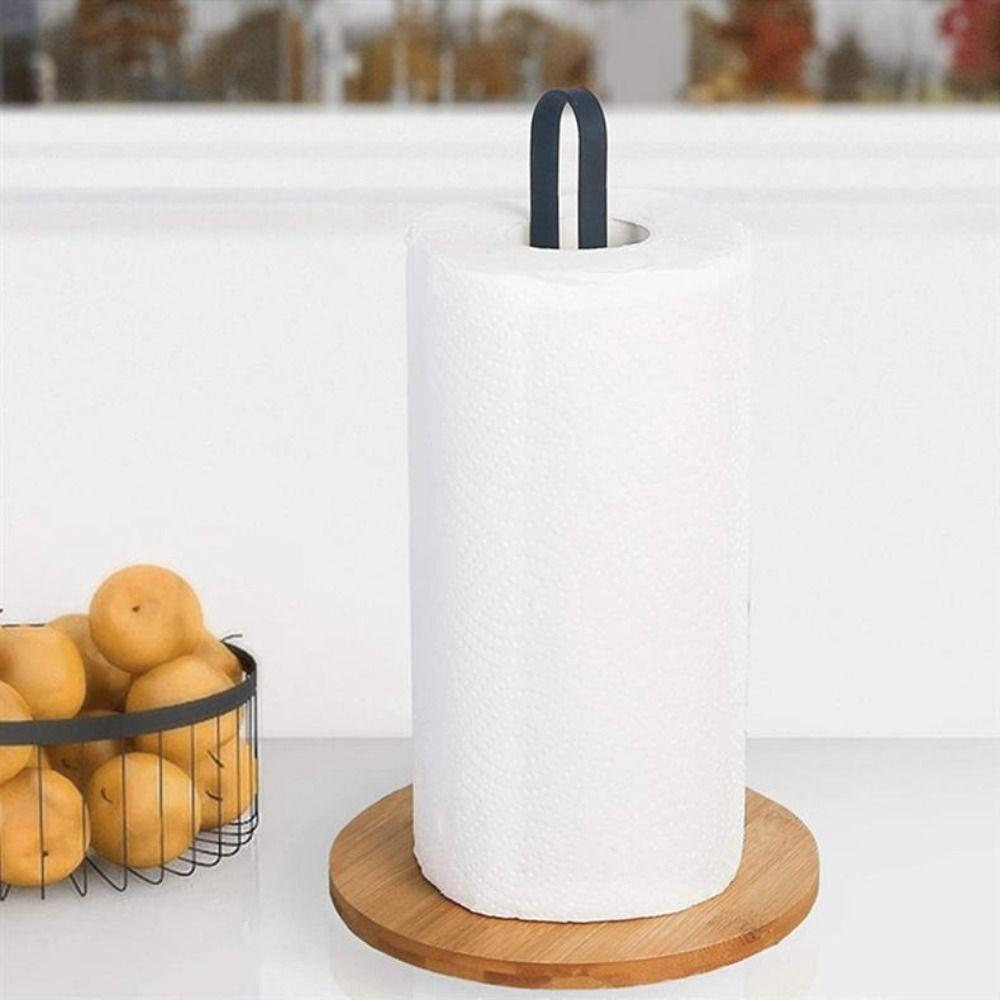 Black Wood Paper Towel Holder Free-Standing Tissue Stand Simple Vertical Napkin Holder  for Kitchen