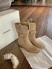 Cowhide Version Chaohui, the Same Style Has a Height Increase of 8cm, Korean Round Head V-mouth Thick Heel and Thin Stacked Short Boots, Women's Weste