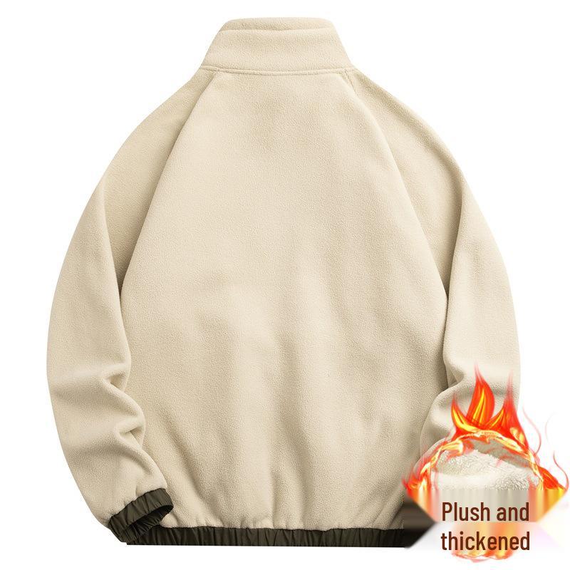 Chaqueta para hombre de forro polar grueso con bloques de color y cuello alto, top casual deportivo para otoño/invierno