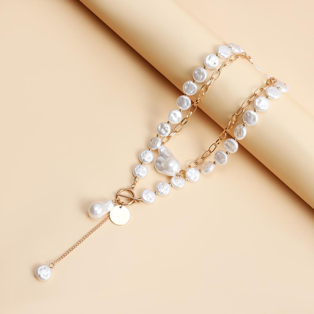 Accessories Baroque Special-Shaped Pearl Pendant Collarbone Chain Women'S Retro Design Double-Layer Necklace Jewelry