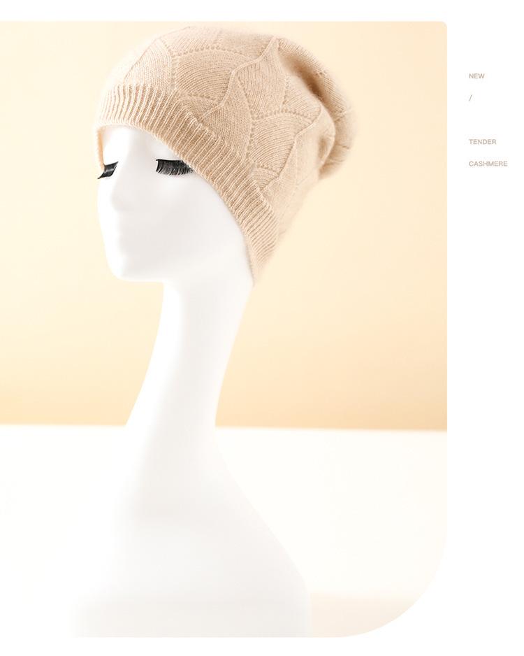 Cashmere 2025 High-End Women's Cable Knit Warm Casual Hat for Autumn/Winter
