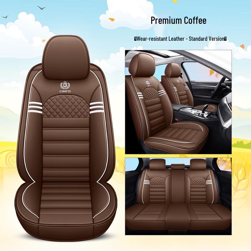 Four Seasons Universal Cartoon Leather Car Seat Cover - Odorless, Full Surround, for Five-Seat Cars.