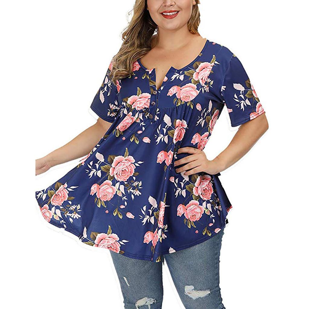 Women Plus Size Fashion Printing Short Sleeves  T-Shirt Blouse Tops