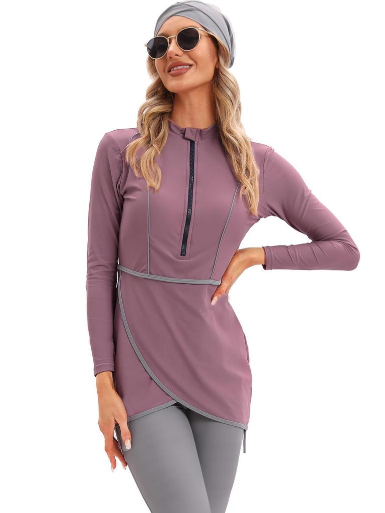 2022 Muslim Ladies' Conservative Zipper Swimsuit with Chest Pad