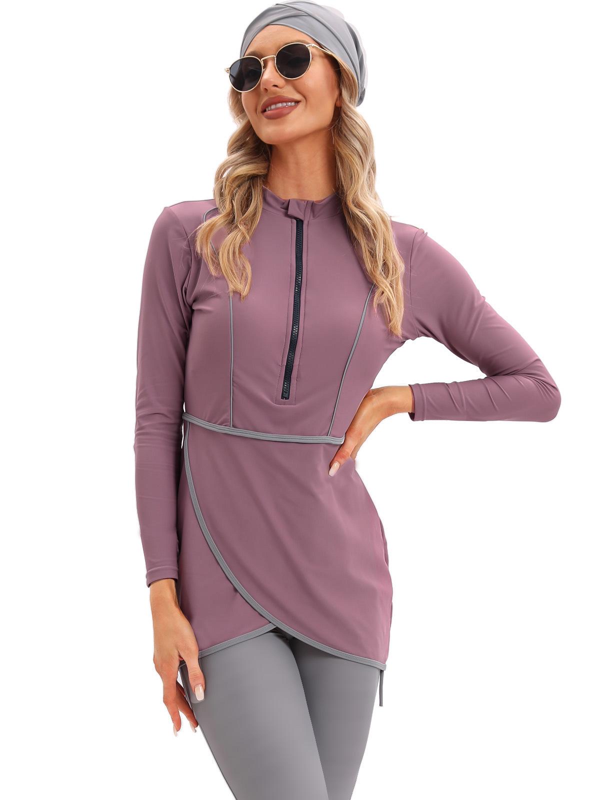 

Консервативный мусульманский купальник 2022 года для женщин на молнии с нагрудными вкладышами 3XL розовый