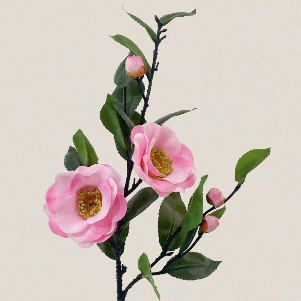 Silk Material Artificial Camellia 58cm Artificial Flower Silk Camellia Flower Green Leaves Multicolor Fake Camellia Flower