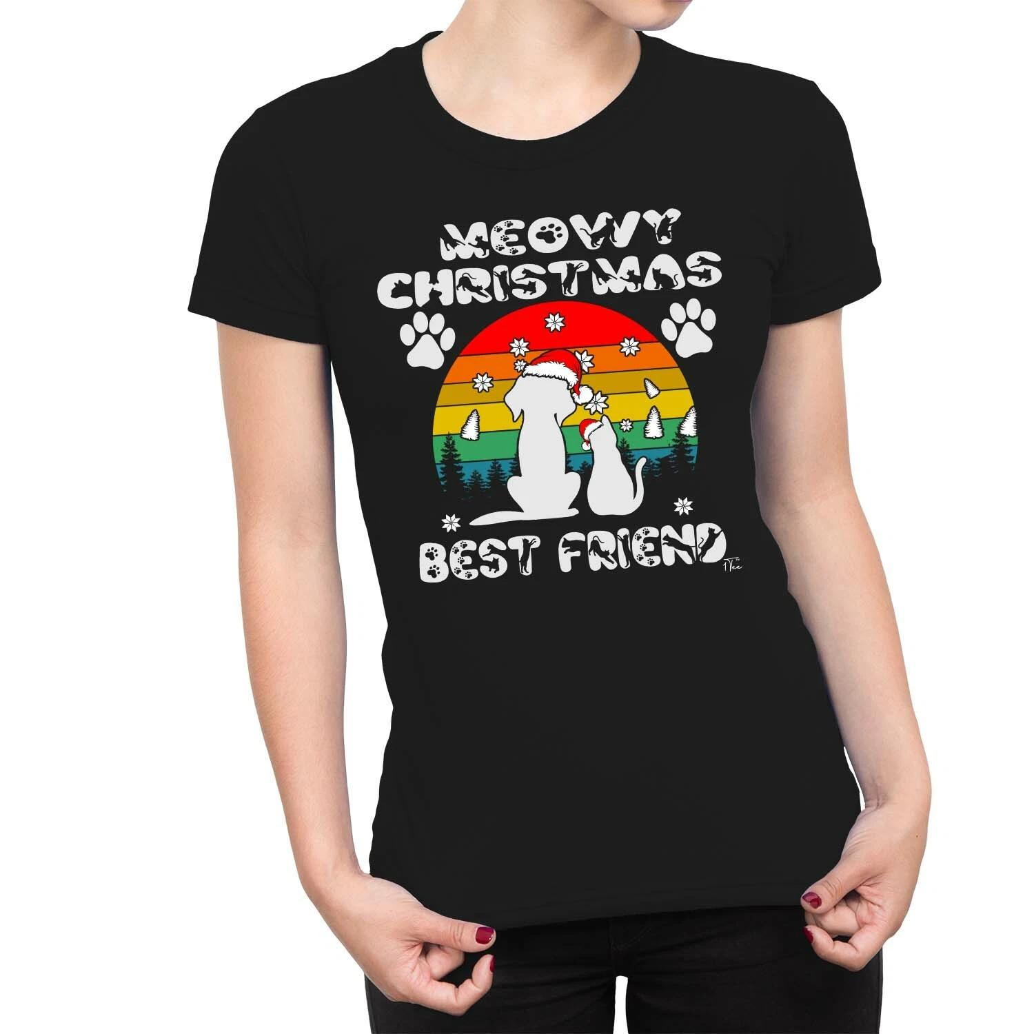 1Tee Womens Meowy Chrismas Best Friend T-Shirt S