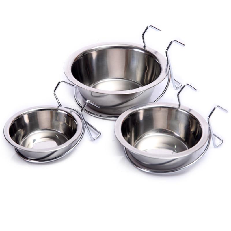 Pet Stainless Steel Hanging Dog Bowl - Suitable for Hanging Dog Cage Feeding Dish. Single Hanging Dog Cage Pet Bowl.