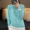 Cotton Knitwear Women's Round Neck Sweater Spring and Summer Loose Color Matching Cotton Bottoming Shirt