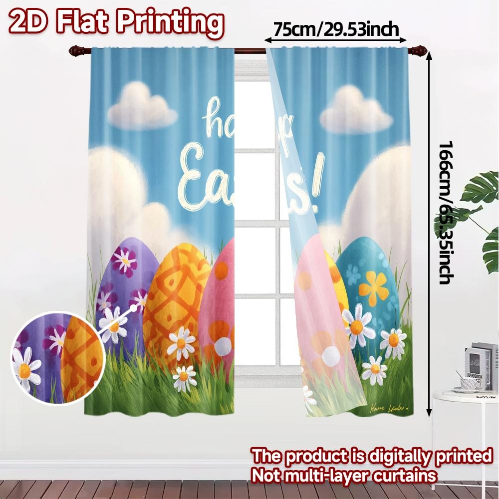 2pcs   2D FLAT PRINTING Curtains (Without Rod) Easter Bliss(1) Modern Curtains Roller Blinds Semi-Sheer Curtains Decorations For