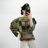 Miyake Pleats Akordeonový Top - Retro Color Block 7-rukávový Ležérní Krycí