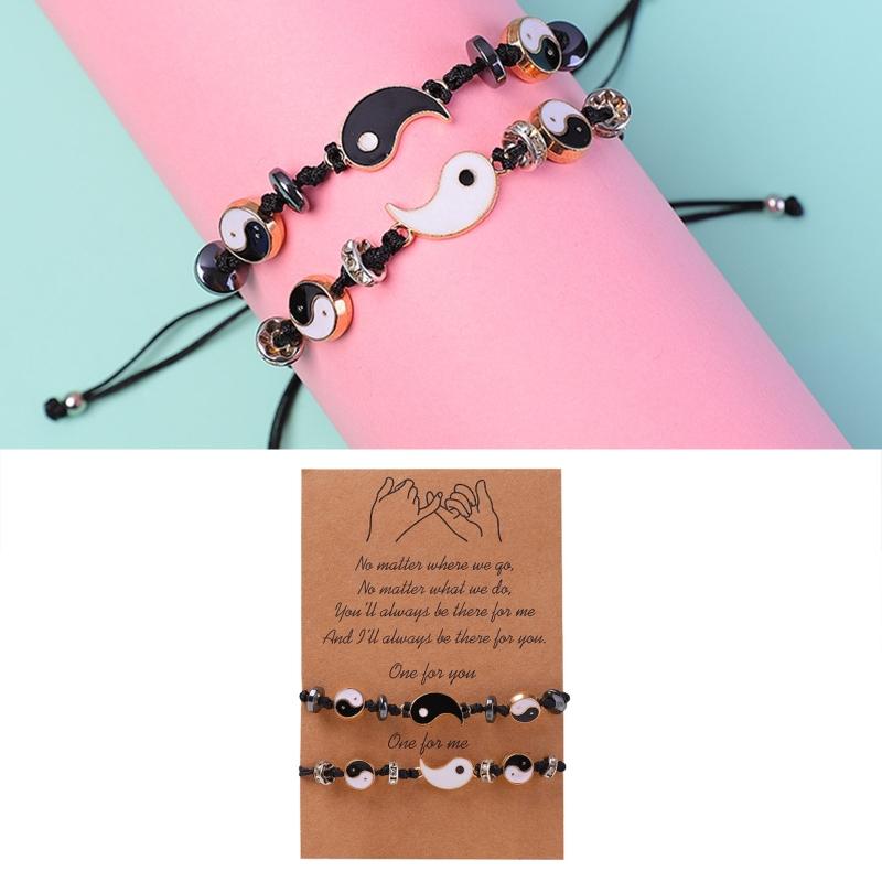 2X Matching Yin Yang Tai for Chi Bracelet Set Hand Woven Adjustable Bracelets for Creative Jewelry Gift for Relatives Lo