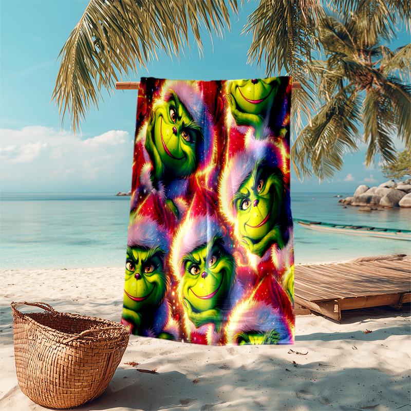 Christmas Gift Oscar Comedy Movie How the Grinch Stole Christmas Soft Beach Towel Outdoor Camping Vacation Swinging Beach Scarf Decorative Blanket B6