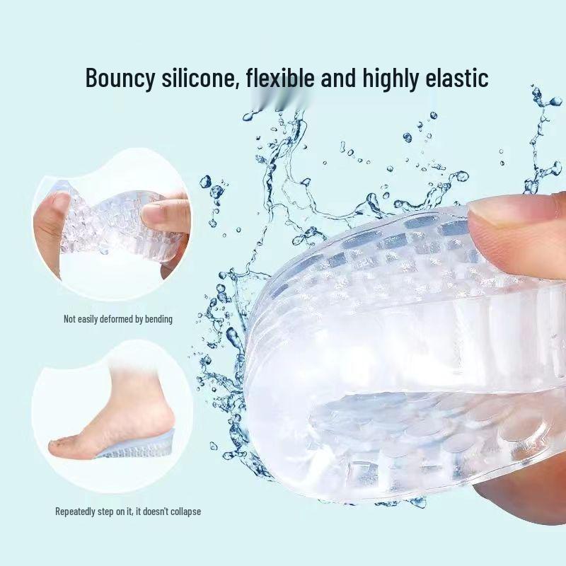 Unisex Transparent Silicone Height-Boosting Insoles - Shock Absorbing, Multi-layered Heel Pads for Sports and Daily Use