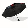 1pc Raven Skull Stained Glass Automatic Open/close Folding Umbrella, Compact Portable Travel Umbrella, Perfect Birthday/Christmas, Cute Umbr