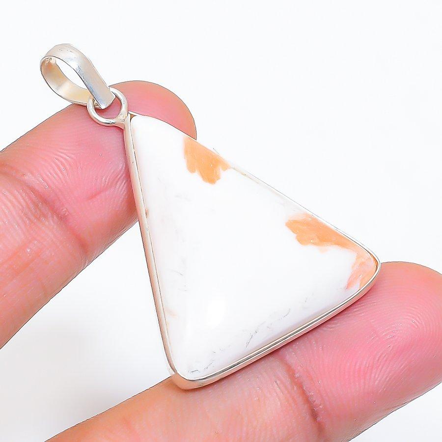 Natural Orange Scolecite Gemstone 925 Sterling Silver Jewelry Pendant 1.65" ZS-188