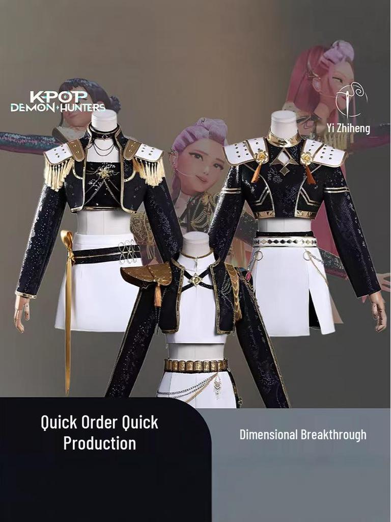 Lumi Black K-pop Girl Group Demon Hunter Halloween Cosplay Costume Set