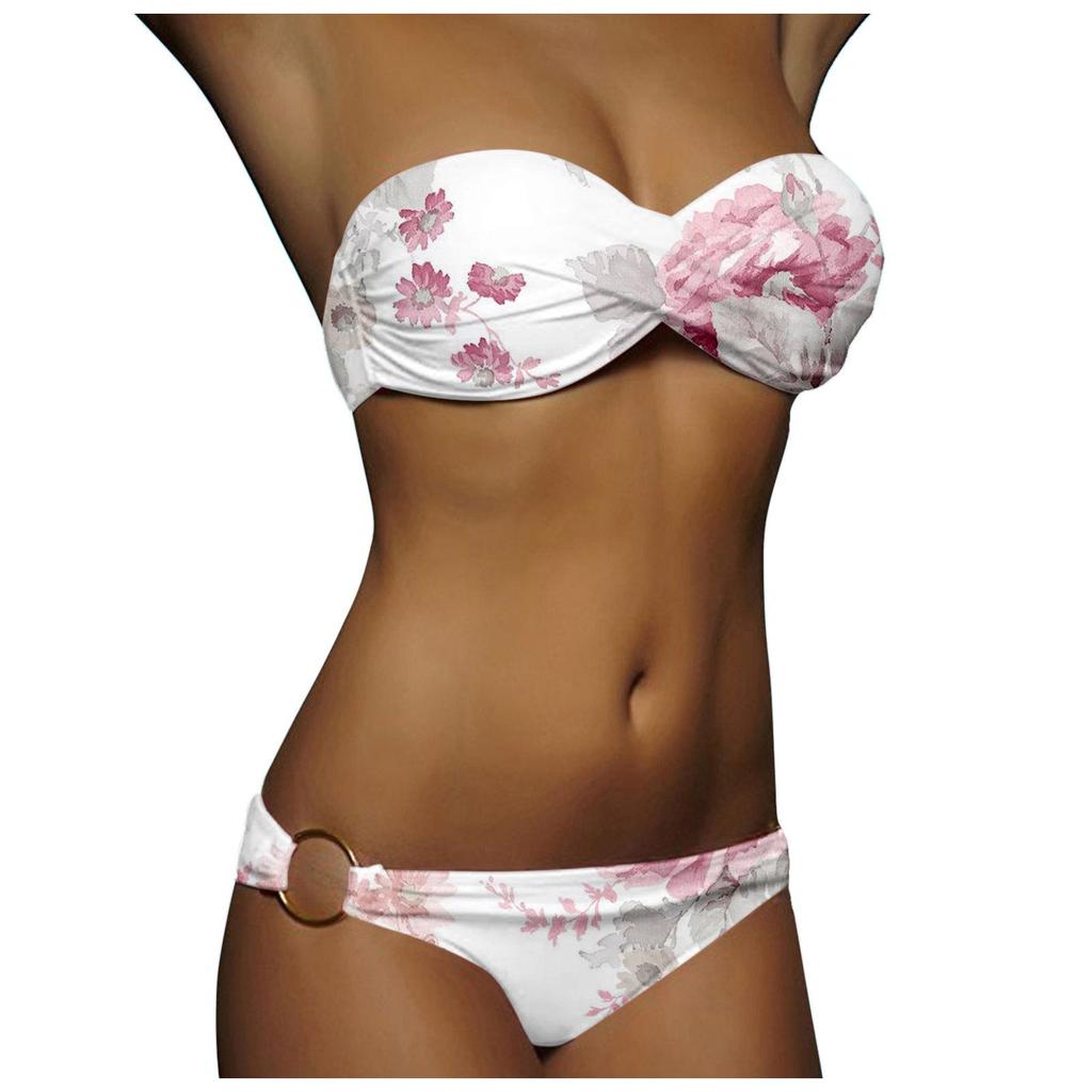 2024 European and American Women's Sexy Split Swimsuit with Hard Cup and Double Ring Bikini