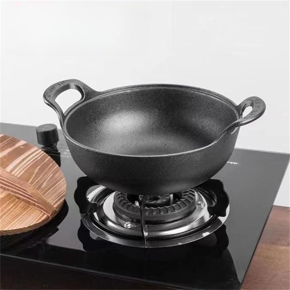 Wok in ghisa per brasatura e cottura a vapore Padella piatta antiaderente Pentola antiaderente