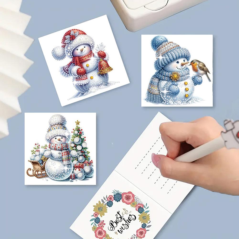 6Pcs Christmas Snowman Diamond Handmade Card Rhinestone Painting Card Kit Diamond Painting Greeting Card for Family Friends Gift