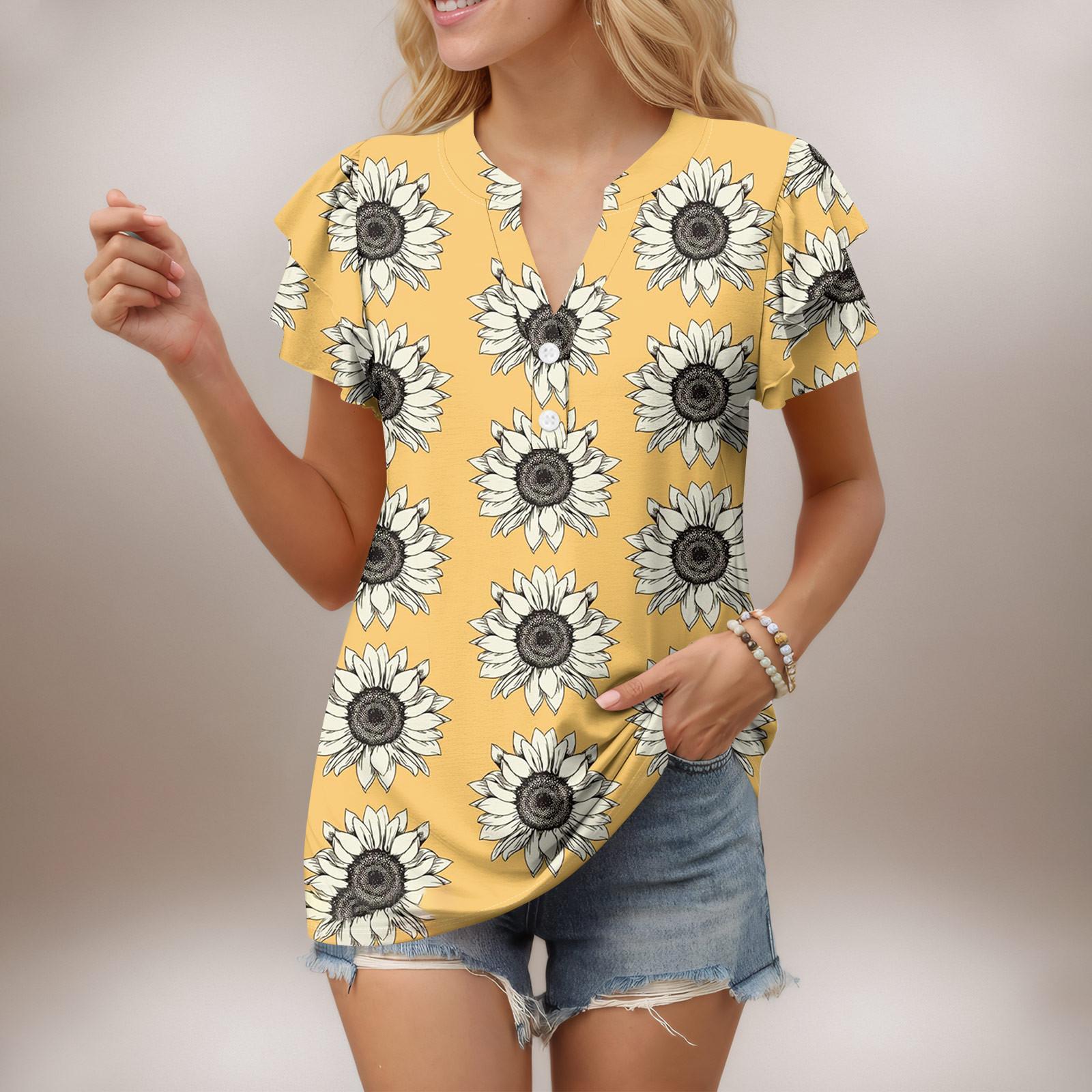 

Женский повседневный топ с короткими рукавами и V-образным вырезом, с оборками и градиентом M жёлтый