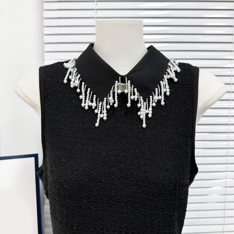 Elegant Pearls Beaded Tassels Trim Detachable Faux Collar for Women Fashionable Bib Choker Necklace Clothing Accessory