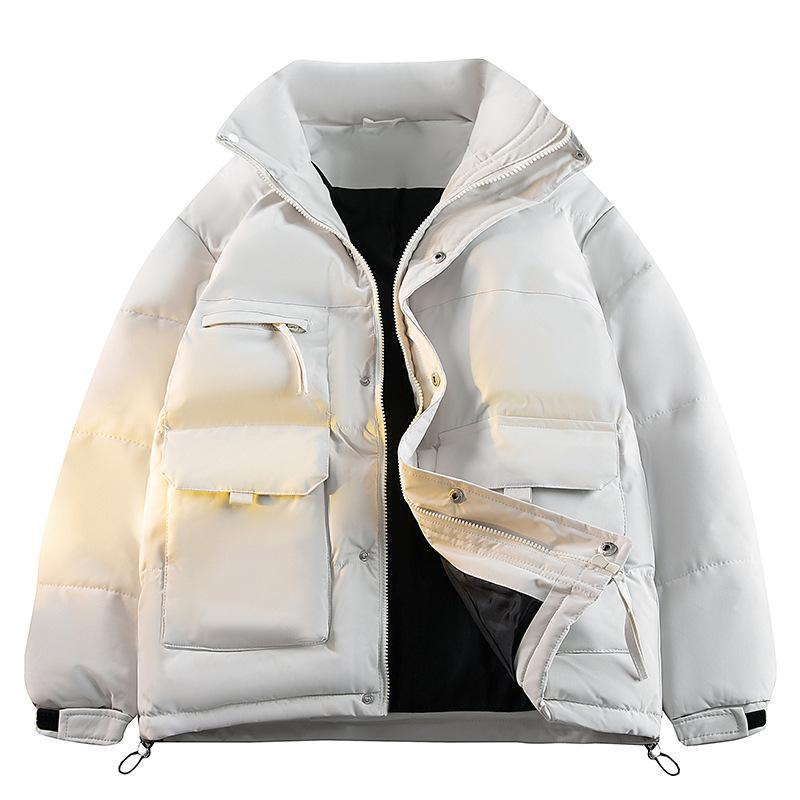 Vinterbomullsjacka, Herr Casual Jacka med Ståkrage, Lös och Tjock Bomullsjacka, Varm Bomullsjacka med Flera Fickor