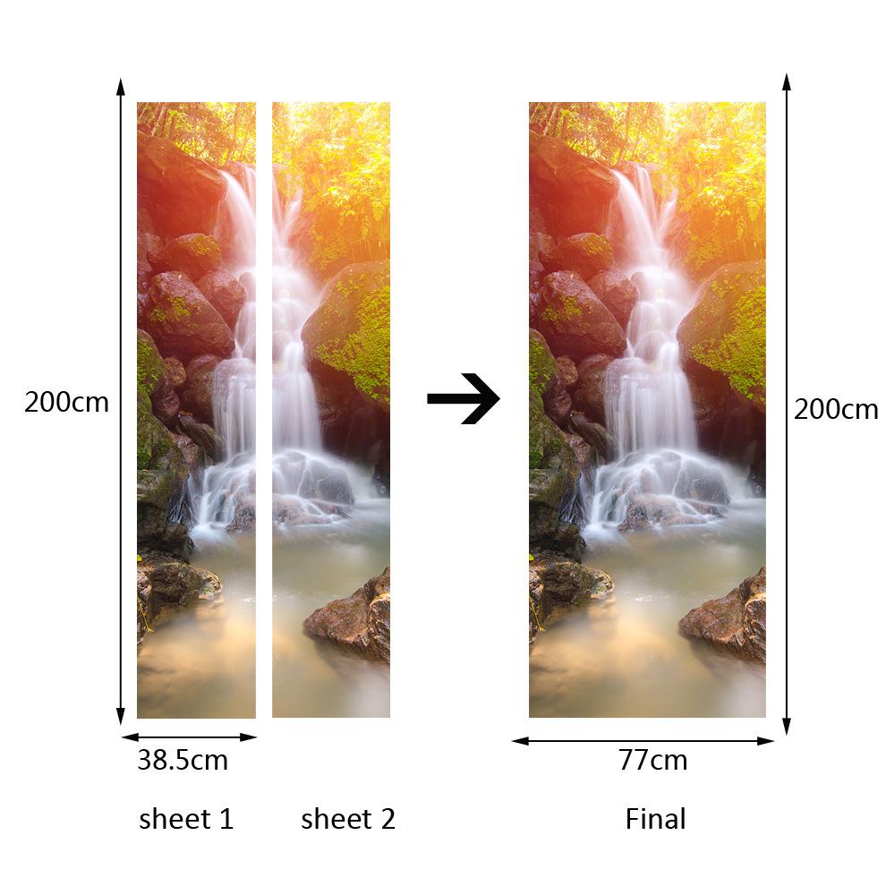 

77*200cm 2pcs Creative 3D Waterfall Stone Landscape Wall Stickers DIY Mural PVC Removable Door Poster Bedroom Home Decor