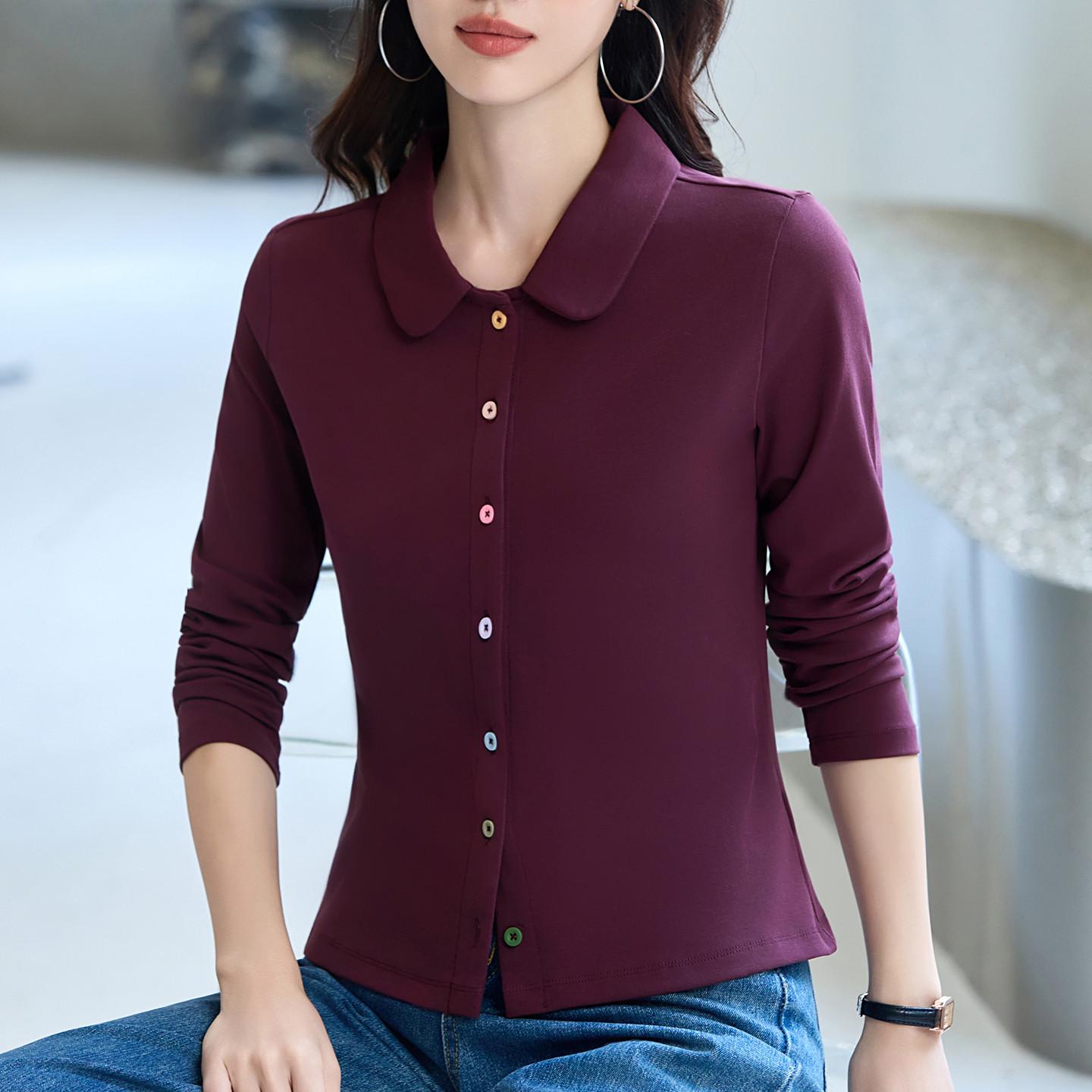 

Women s Peter Pan Collar Cotton Cardigan T-shirt - Short Sleeve, Slim Fit, High-End Fashion for Autumn and Spring 2XL фіолетовий