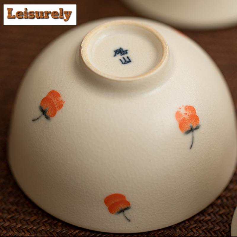 Retro Soda Glazed Ceramic Tea Cup Chinese Persimmon Ruyi Tasting Fragrance Cup Small Master Cup Cup Saucer Kit Kung Fu Teaset