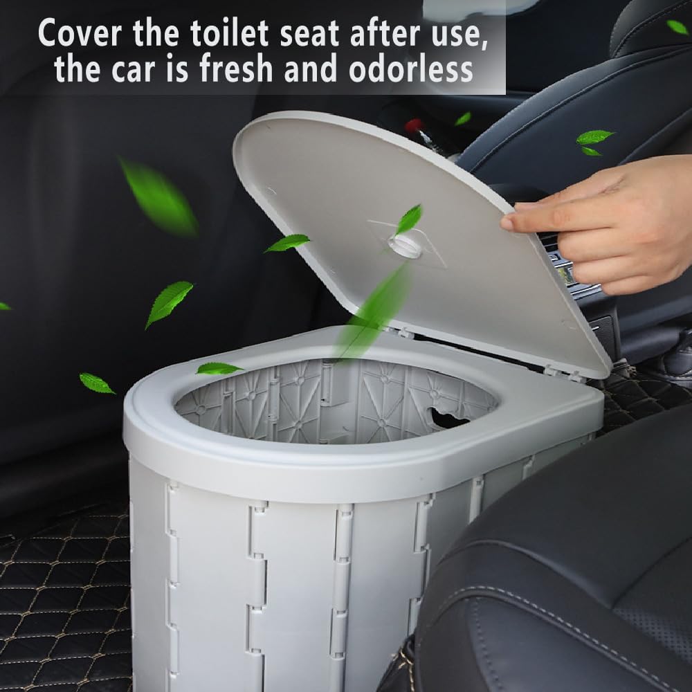 Toaletă Portabilă de Camping pentru Adulți, pentru Exterior, cu Capac, Toalete de Compostare Pliabile pentru Drumeții, Vas de Toaletă Portabil Impermeabil, Echipament Esențial pentru Camping cu Mașina