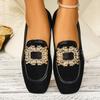 New Square Toe Rhinestone Square Buckle Single Shoes New Leopard Pattern Fashion Flat Shoes for Women In Spring Summer Autumn