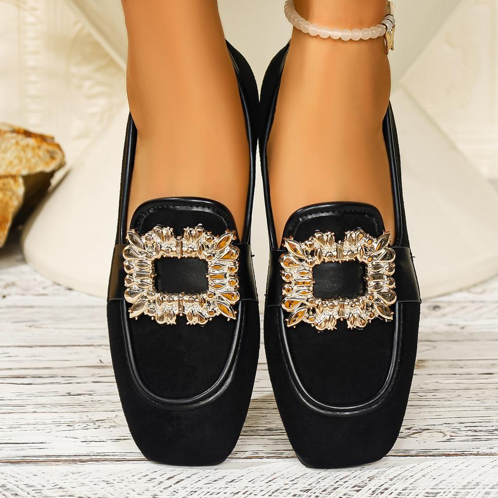 New Square Toe Rhinestone Square Buckle Single Shoes New Leopard Pattern Fashion Flat Shoes for Women In Spring Summer Autumn
