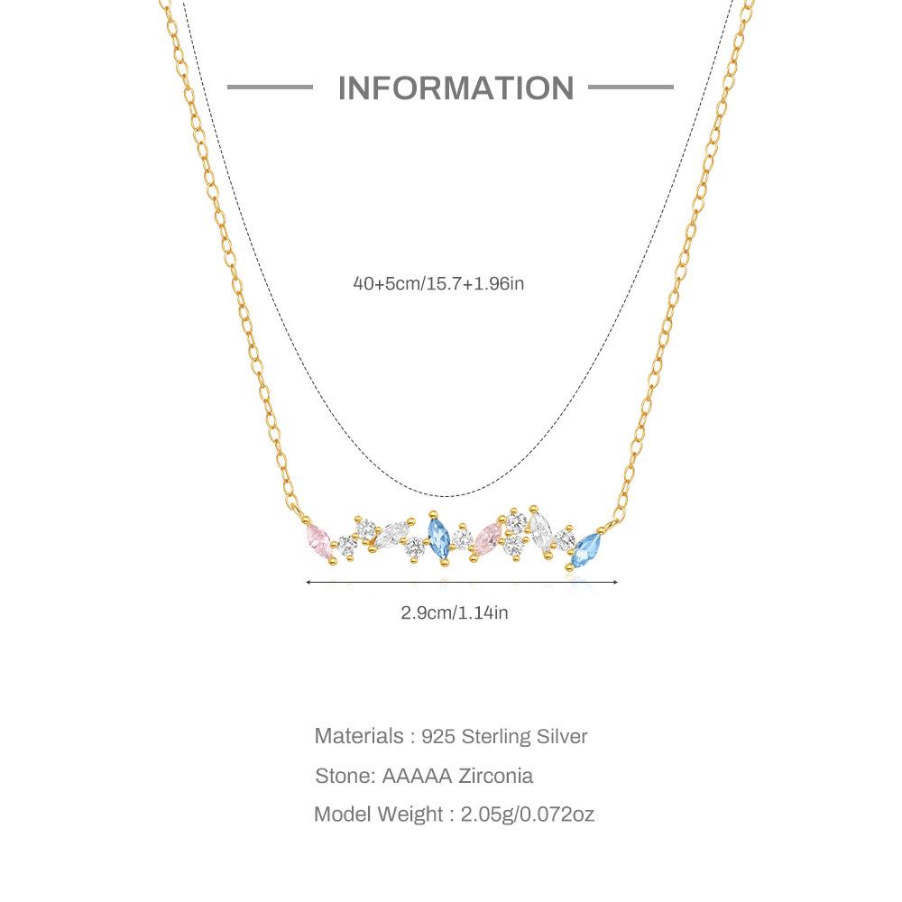 Élégant Et Simple Argent Sterling S925 Œil de Cheval Incrusté de Diamants Colorés Port Superposé Quotidien Assorti Collier Clavicule pour Femmes