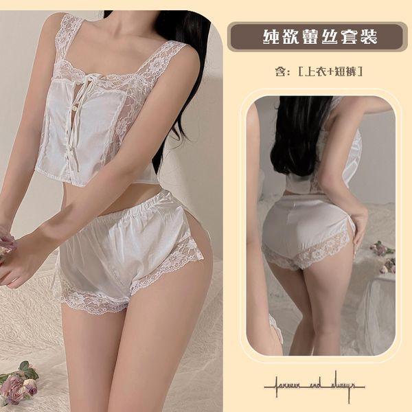

Pure desire style sexy Internet celebrity style women s shorts ice silk thin pajamas sexy underwear summer loungewear women One size fits all белый
