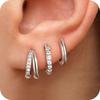 3pcs Fashion 14K Gold Plated Round Earrings for Women Simple Crystal Zircon Double Ring Punk Earring Cartilage Piercing Zircon