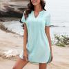 Women's Swimsuit Cover Up Shirt V Neck Short Sleeve Bathing Suit Coverups Summer Beach Cover Ups Dresses