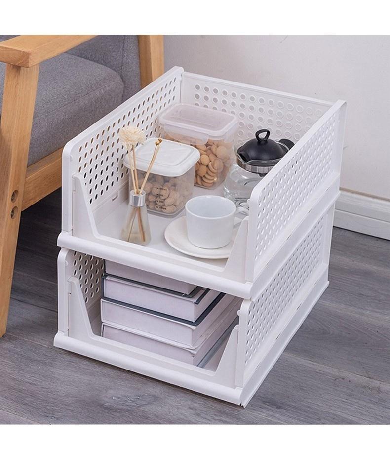 5 Pack Folding Closet Organizers Storage Box, Stackable Plastic Storage Basket, Closet Organizers and Storage Drawer Shelf Stora