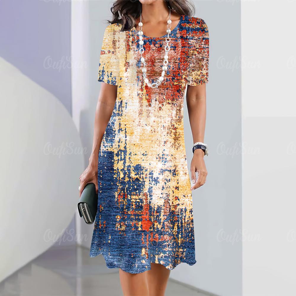 

Женское платье Летнее повседневное платье Круглый вырез Одежда Свободная и удобная юбка А-силуэта Пляжная юбка Женское вечернее платье