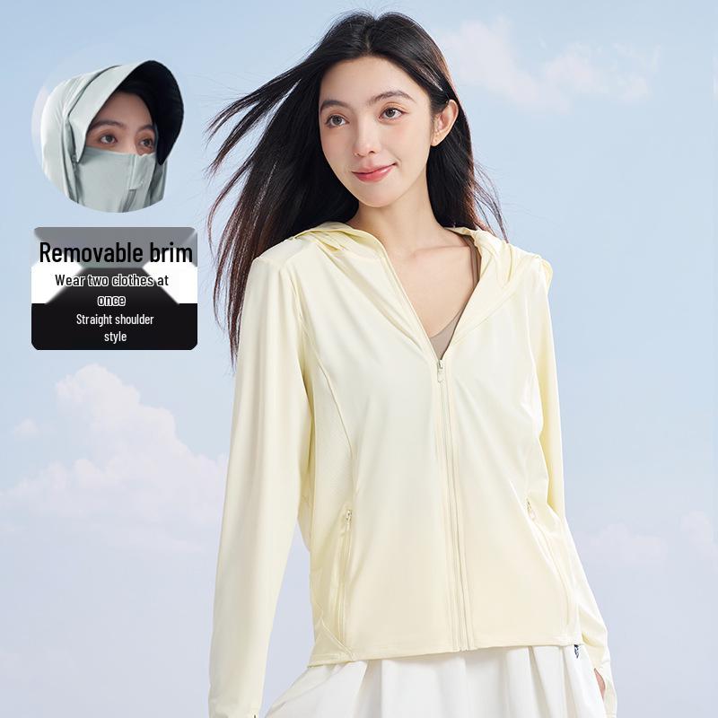 

Летняя куртка с защитой от солнца UPF50+ из ледяного шелка со съемным козырьком XL Less than 150 lbs светло-желтого