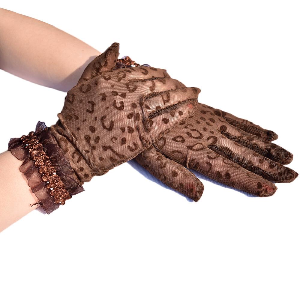 Gants Sexy à Imprimé Léopard pour Femme, Mode Printemps et Été, Gants Courts Respirants en Maille pour la Conduite et la Protection Solaire, Gants à Bord Sable Scintillant