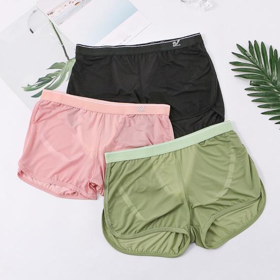 Men Home Shorts Solid Color Bouncy Loose Breathable Fine Mesh Underwear Quick Drying