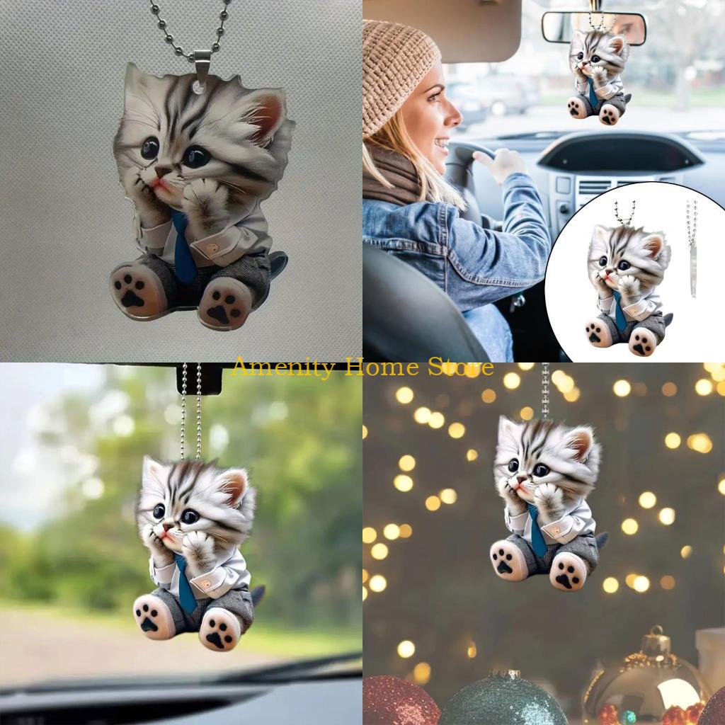 

F26C 10Pcs Lovely Realistic Acrylic Cats Key Decors Animal Pendant Charm Miniature Ornaments for Handbag and Vehicle Mirrored CN