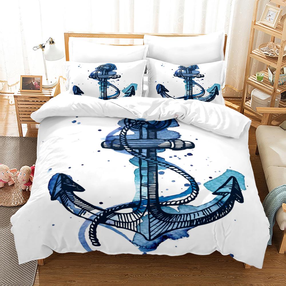 3D Printed Ship Anchor Bedding Set, Sailing Themed Down Duvet Cover, Pillowcase 2/3 Pieces, Boys Room Full Size Quick Drying Quilt Cover